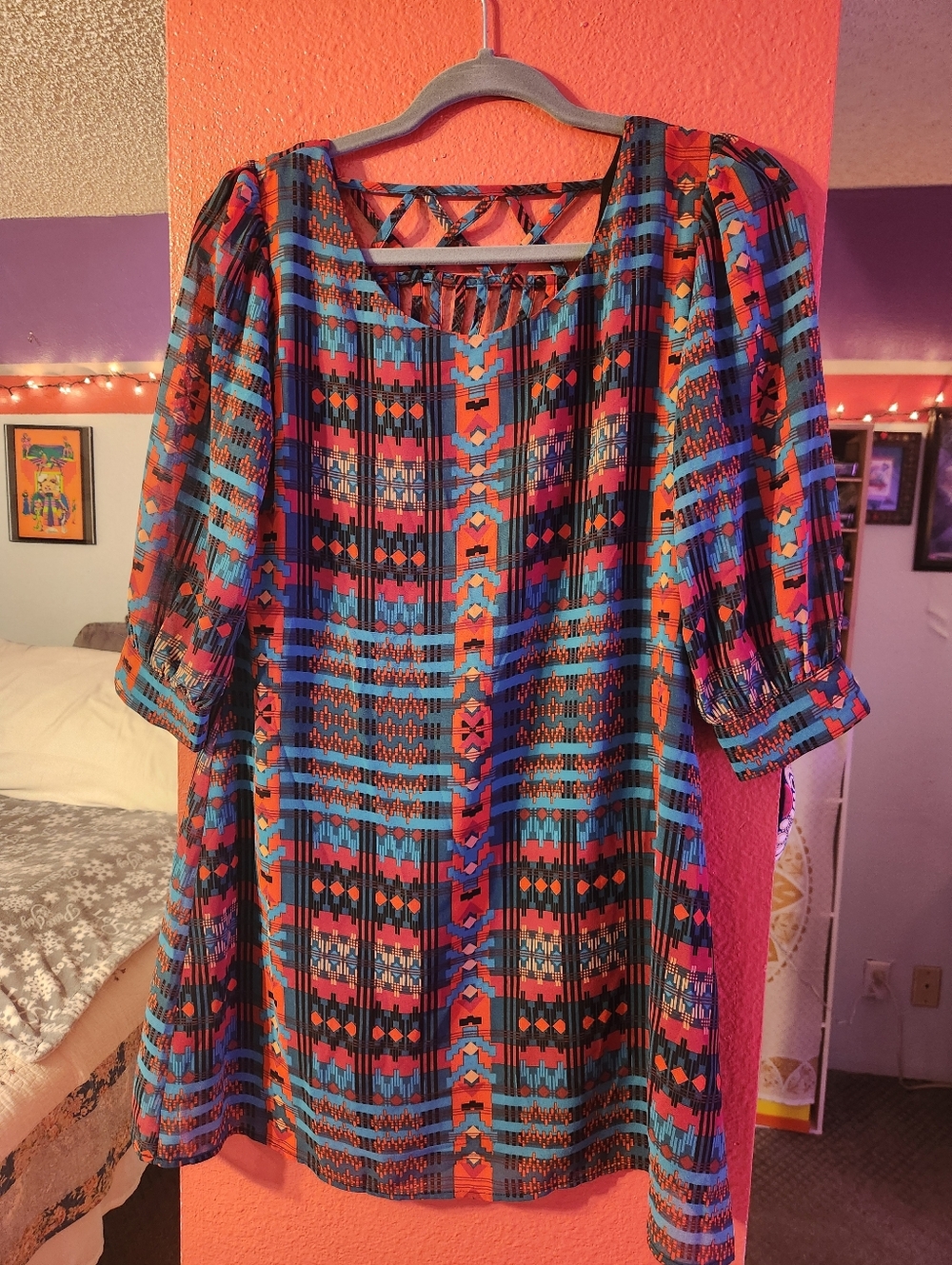 Vibrant Geometric Print Tunic Dress - Multicolor